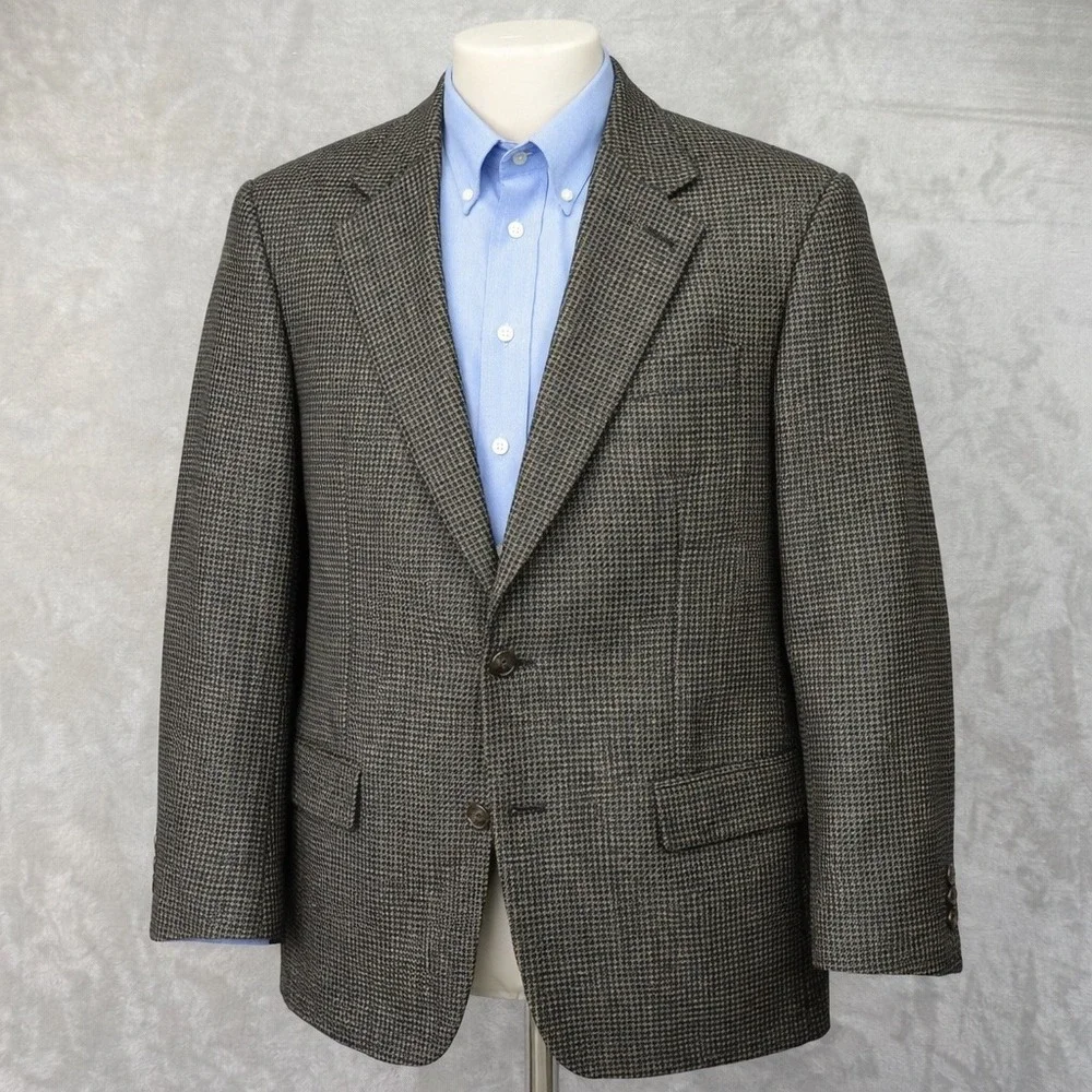 Vtg ENRO Silk Wool Blazer 41R Houndstooth Union Made USA Sport Coat‎ Jacket Ivy